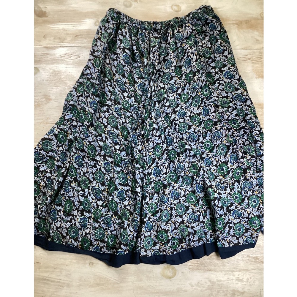 MIX NOUVEAU Floral Print Maxi Skirt Black Blue Green Elastic Waist XL